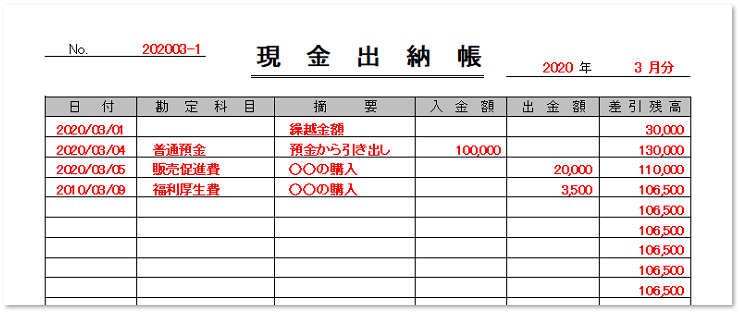 金銭 出納 帳