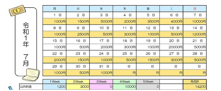 かわいいイラスト Word Excel Pdfのお小遣い帳の無料テンプレート 可愛いだらけ