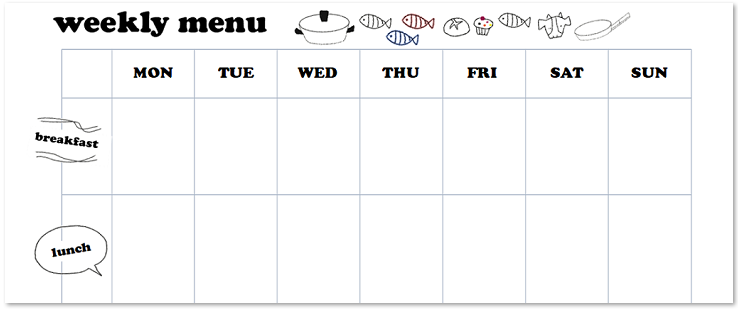 かわいい 一週間のレシピ 献立表 エクセル ワード 無料
